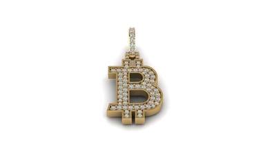 bitcoin pendant - 20mm gold alphabet illustration printable font language stones diamonds prongs jewelry 3d vector pendants 3d print model - Mito3D