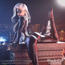 negro gato ventilador arte 3d impresión estatua escultura mujer sexy esculturas 3d print model - Mito3D