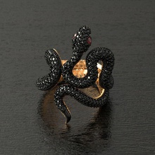anel preto mamba joalheria jóias serpenteando serpente gemas pavimentar ouro imprimível diamante prata jóia gema argolas 3d print model - Mito3D