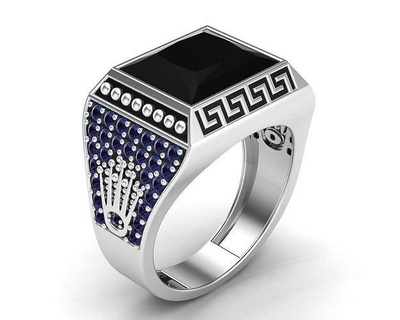 black onyx gold diamonds ottoman ring jewelry printable silver diamond gem luxury jewel jewellery rings shining 3d print model - Mito3D