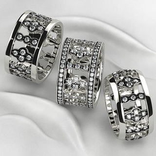 black rhodium gold rings set ring gem wedding printable jewel print rhino 3dprint diamond brilliant ruby sapphire citrine emerald fashion marriage wide jewelry 3d print model - Mito3D