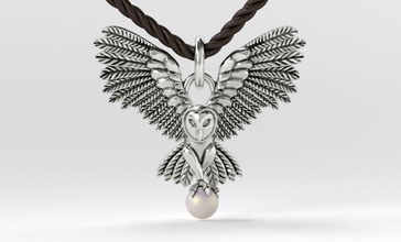 argent noirci owl pendentif perle de 4mm bijoux d'oiseaux d'argent or imprimable le platine mode beauté cad neklace les ailes pearl pendentifs 3d print model - Mito3D