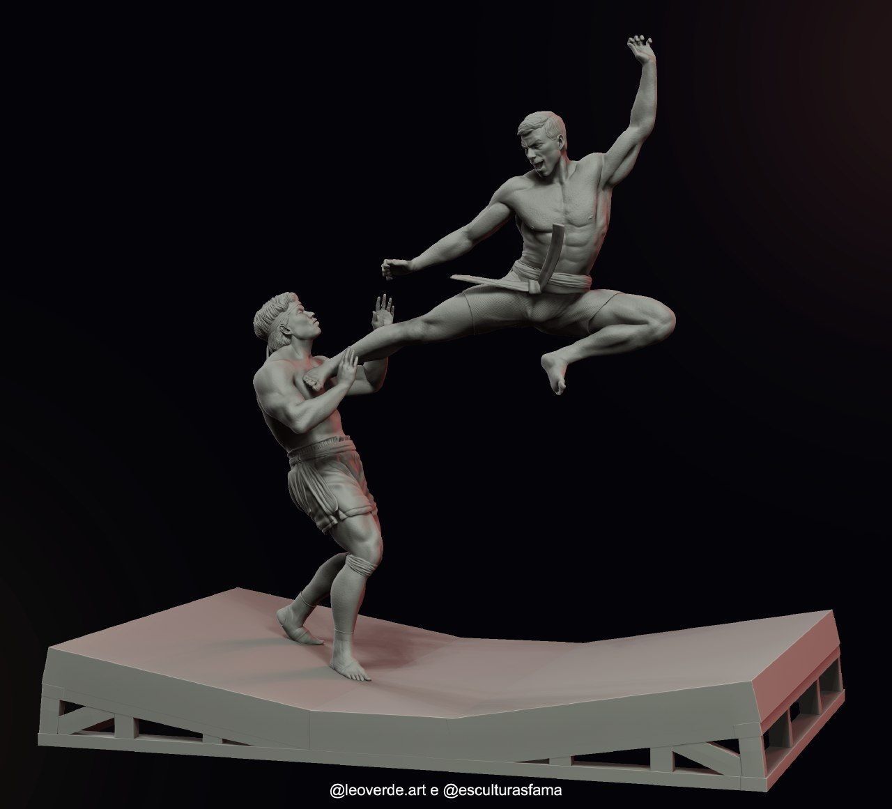 esporte sangrento estátua of homens brigando furgão droga yeung dragao branco diorama jean claude arte esculturas 3D print model - Mito3D