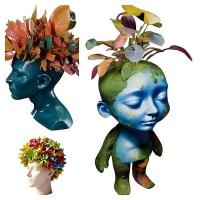 blooming minds collection - artistic head planters planter floral decor modern sculpture home plant holder creative botanical sculptural contemporary garden indoor earth decorative green living house 3d print model - Mito3D