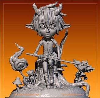 Blau Exorzist rin bewegen kuro ukobach Dämon Geist Katze Pilz Baum Stumpf Anime japanisch Fan Art Kunst zbrush Figur Halloween Skulpturen 3d print model - Mito3D