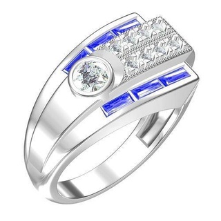 blue sapphire baguette round diamond art deco mens ring jewelry platinum gold printable silver 3d design cad customize sith rings 3d print model - Mito3D