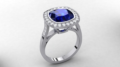 blue sapphire halo ring 0017 gem stone gold silver platinum jewelry jewellery diamond print printable prototyping obj stl fashion cluster rings 3d print model - Mito3D