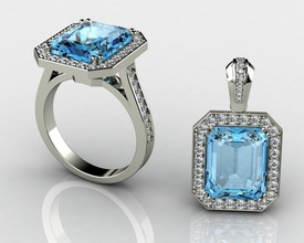 blue topaz diamond ring 18k white gold jewelry engagement wedding set platinum brillant gemstone gem rings 3d print model - Mito3D