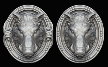 boar head printable art animal swine pig horns volute frame ornament bas relief jewelry jewellery hunting medallion sculptures 3d print model - Mito3D