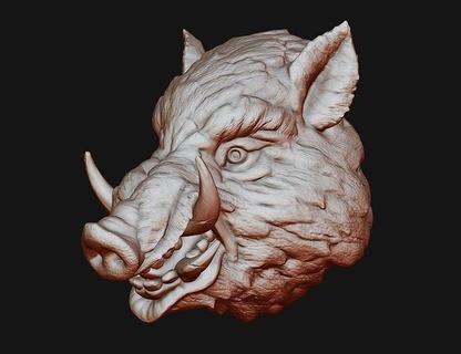 sanglier tête porc sauvage animal fourrure 3d impression nature animaux porcin art sculptures 3d print model - Mito3D