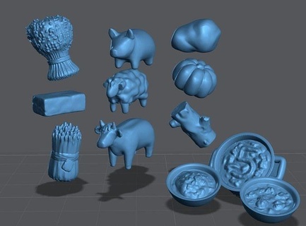 board game components - farm boardgame games toys animals component cow sheep wheat pig wood reed brick 3d print model - Mito3D