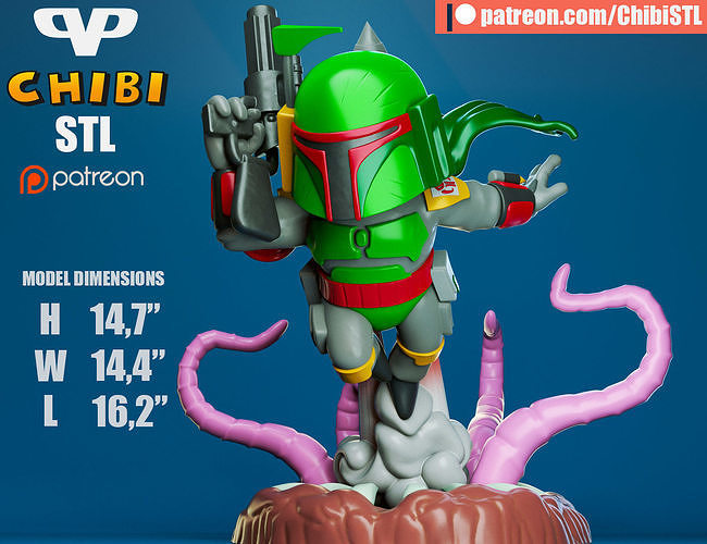 boba fett chibi 3d impressão stl jogos brinquedos 3D print model - Mito3D