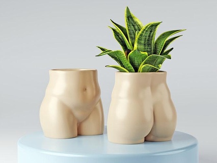 body flower vase - minimalist decorative pot planter stl plant 3d print file printing pack female human butt chunky house decor 3d print model - Mito3D