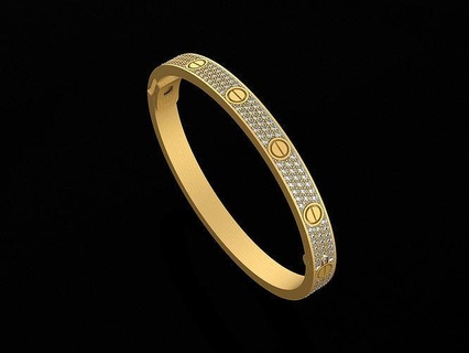boulon bracelet paver diamants creux femme homme bijoux imprimable platine argent gemme brillant or mode vis bracelets 3d print model - Mito3D