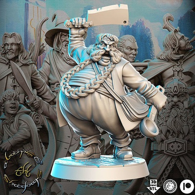 bombur hobbit lord of rings lotr 32mm pre-supported fellowship tolkien gimli frodo gandalf middle earth legolas aragorn miniatures figurines 3d print dnd heroquest dungeon games toys board 3d print model - Mito3D