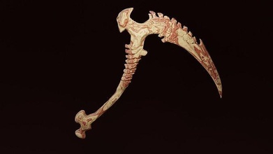 bone harvester sickle skeleton skull reaping hook 3d print decoration grim reaper weapon dark fantasy blood halloween model art design sculptures 3d print model - Mito3D