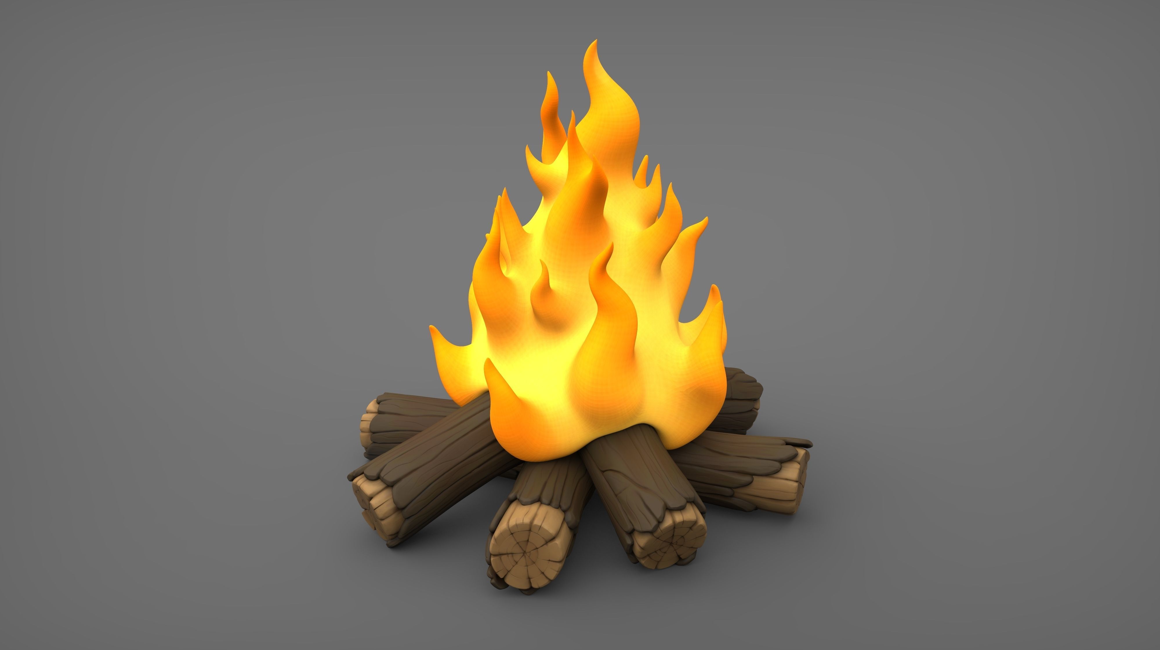 bonfire cartoon flame wood hot toy burnt one conceptual nature stylized game games toys 3D print model - Mito3D
