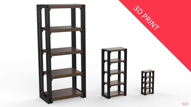 kitaplık 3 farklı boyutlarda minyatür ev mobilya <url> yazıcı ahşap çağdaş raf dekorasyon mimarlık küçük depolama simülasyon iç oturma odası mock up 3d baskı 3d print model - Mito3D