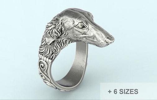 borzoi dog ring wolfhound russianwolfhound russian puppy animal hunt jewelry silver gold hunting hound sculpture printable duke precious hunter jewellery rings 3d print model - Mito3D