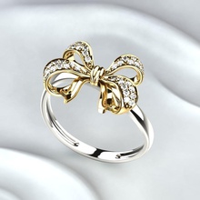 fiocco anello d'oro gioielli oro bow ring di prua presente i diamanti fidanzamento stampabile diamante matrimonio moda gemma 3dprint compleanno anelli 3d print model - Mito3D