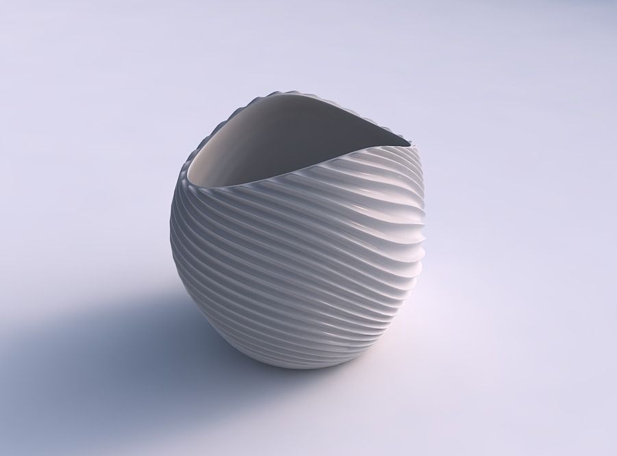 bol comprimé 3 courbé extrudé lignes plat décor architectural décoration maison 3D print model - Mito3D