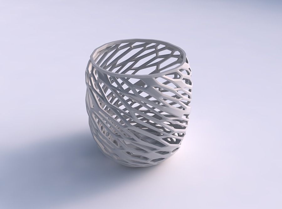 bowl cylindrical faceted twisted organic lattice house decor 3D print model - Mito3D