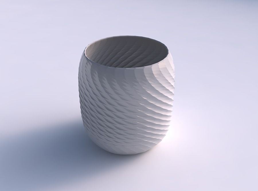 bowl cylindrical twisted diagonal grid pattern house decor 3D print model - Mito3D