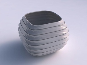 bowl semi-quadratic horizontal dents twisted diagonal lines house semi quadratic decor 3d print model - Mito3D
