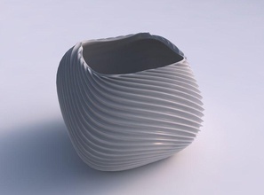 recipiente semi-cuadrática ondulado extruido líneas de 2 casa bol semi cuadrática el plato decoración en la arquitectura 3d print model - Mito3D