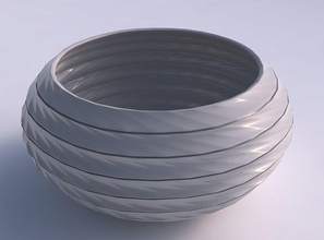bowl spheric squeezed wide horizontal dents twisted diagonal lines house decor 3d print model - Mito3D