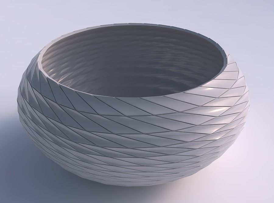 bowl spheric squeezed wide twisted grid plates house decor 3D print model - Mito3D