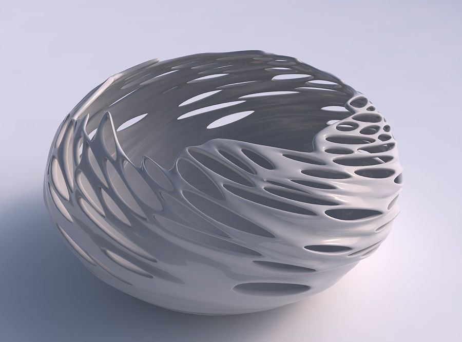 Schale sphärisch gepresste weit verdreht glatte Blase Löcher Haus Schüssel breit twisted glatt bubble Dekor 3D print model - Mito3D