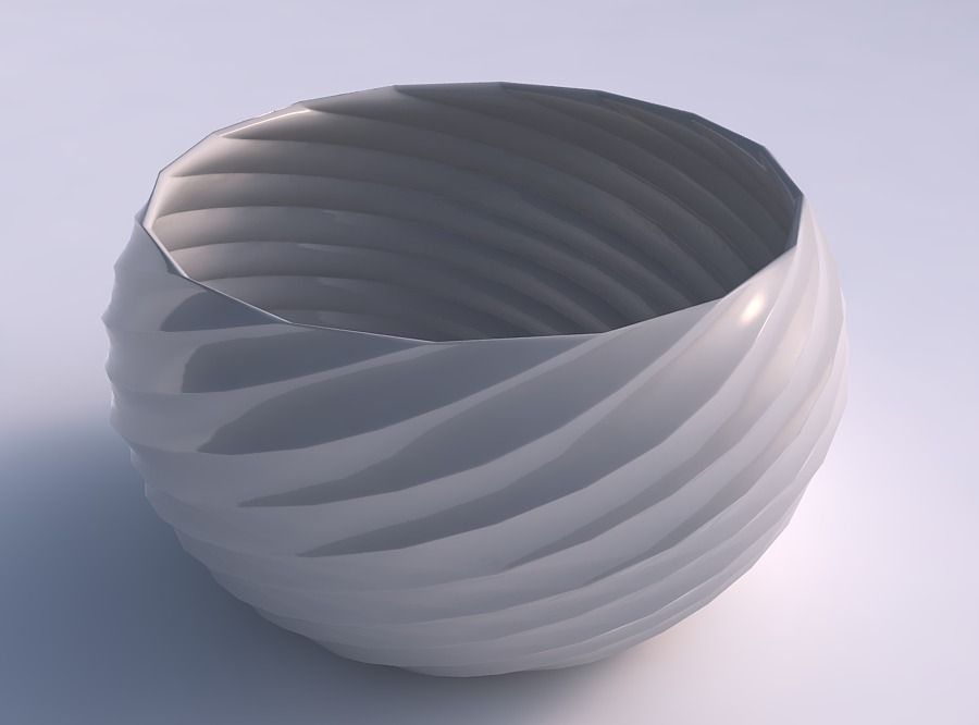 bowl spheric squeezed widewith twisted bands house decor 3D print model - Mito3D