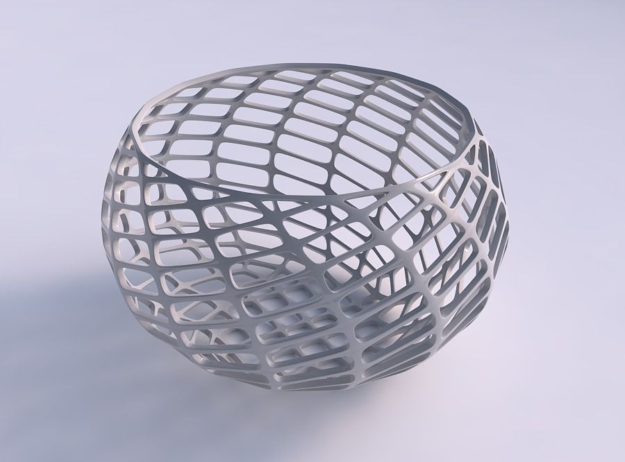 bowl spheric twisted diagonal grid lattice house decor 3D print model - Mito3D