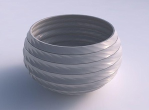 bowl spheric twisted horizontal dents diagonal lines house dish decor architectural decoration 3d print model - Mito3D