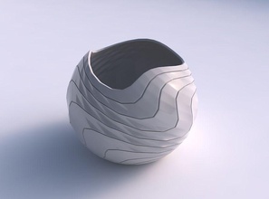 bowl spheric wavy horizontal dents twisted diagonal lines house decor 3d print model - Mito3D