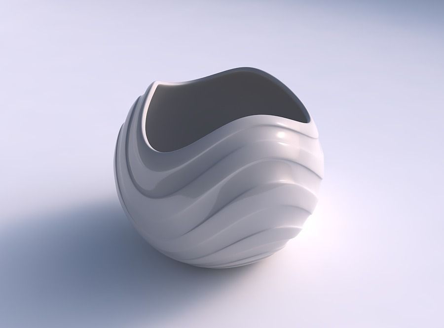 bowl spheric wavy smooth horizontal ribbons house dish decor architectural decoration 3D print model - Mito3D