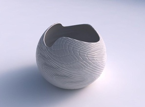 scodella sferica e ondulata griglia diagonale rigonfiamenti casa ciotola ondulate twisted arredamento 3d print model - Mito3D