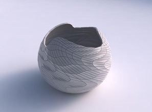 recipiente esférico ondulado trenzado diagonal de la cuadrícula placas casa bol los platos decoración 3d print model - Mito3D