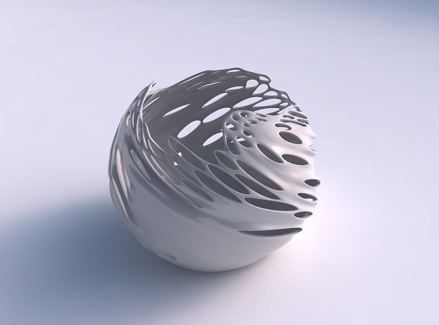 tigela esférica ondulado torcida suave bolha de buracos a casa decoração 3D print model - Mito3D