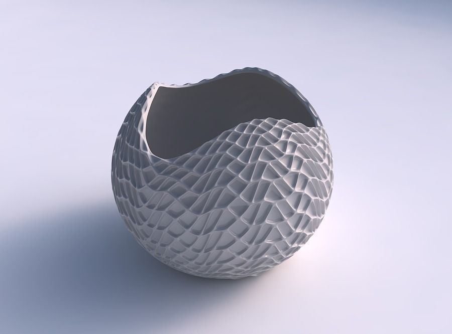 bowl spheric wavy grid piramides house decor 3D print model - Mito3D