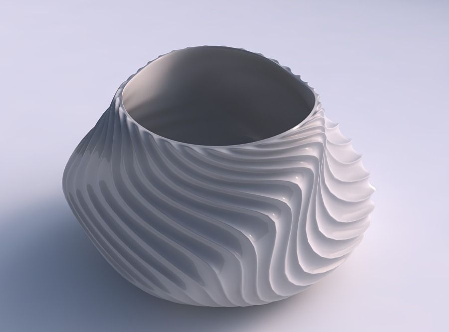 bowl twisted elipse wavy extruded lines 2 house dish decor architectural decoration 3D print model - Mito3D