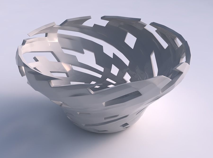 Schale breit twisted Schnitte Haus Schüssel Dekor 3D print model - Mito3D