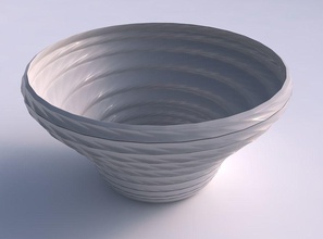 bowl wide twisted horizontal dents diagonal lines house decor 3d print model - Mito3D