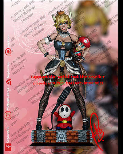 bowsette by créatif geek mb fanart frères mario vidéo jeu femelle beauté 3dart 3dprint creativegeekmb personnage sculpture statue figurine art fantaisie fictif créature figure sculptures 3D print model - Mito3D