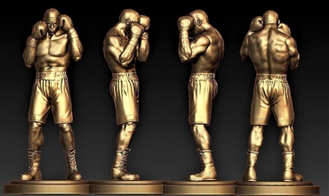 boxer gold boxing statues bronze man figure sculpture box zbrush art body trophy sculptures 3d print model - Mito3D