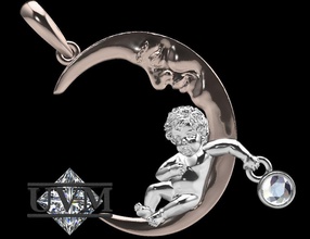 boy moon jewelry diamond pendant kid baby newborn pendants 3d print model - Mito3D