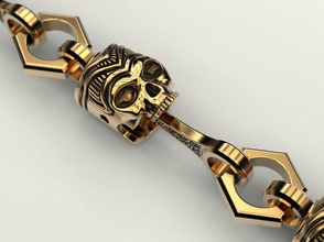 braccialetto or catena pistone cranio gioielleria stampa 3dprinted stampabile design gioiello d'oro moda stampa oro prototipazione argento motociclista braccialetti 3d print model - Mito3D