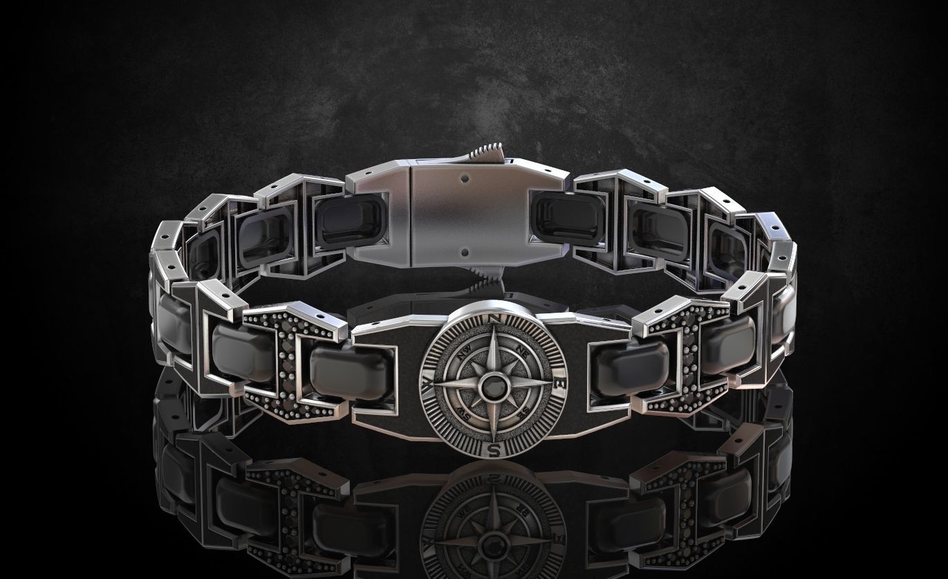 bracelet boussole toute la longueur élégant mens 211 bijoux 3dprinted de conception mode or joyau d'impression printabl imprimable le prototypage d'argent tout les bracelets 3D print model - Mito3D