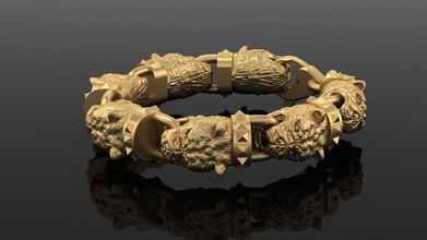 bracelet chiens chien bijoux argent Créatif brutal fort bijou or homme art original exclusif d'or platine imprimable bracelets 3d print model - Mito3D